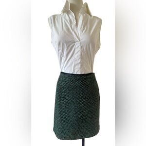 J. McLaughlin 100% Wool Tweed Skirt 4 Green Gold Metallic Navy Office Career